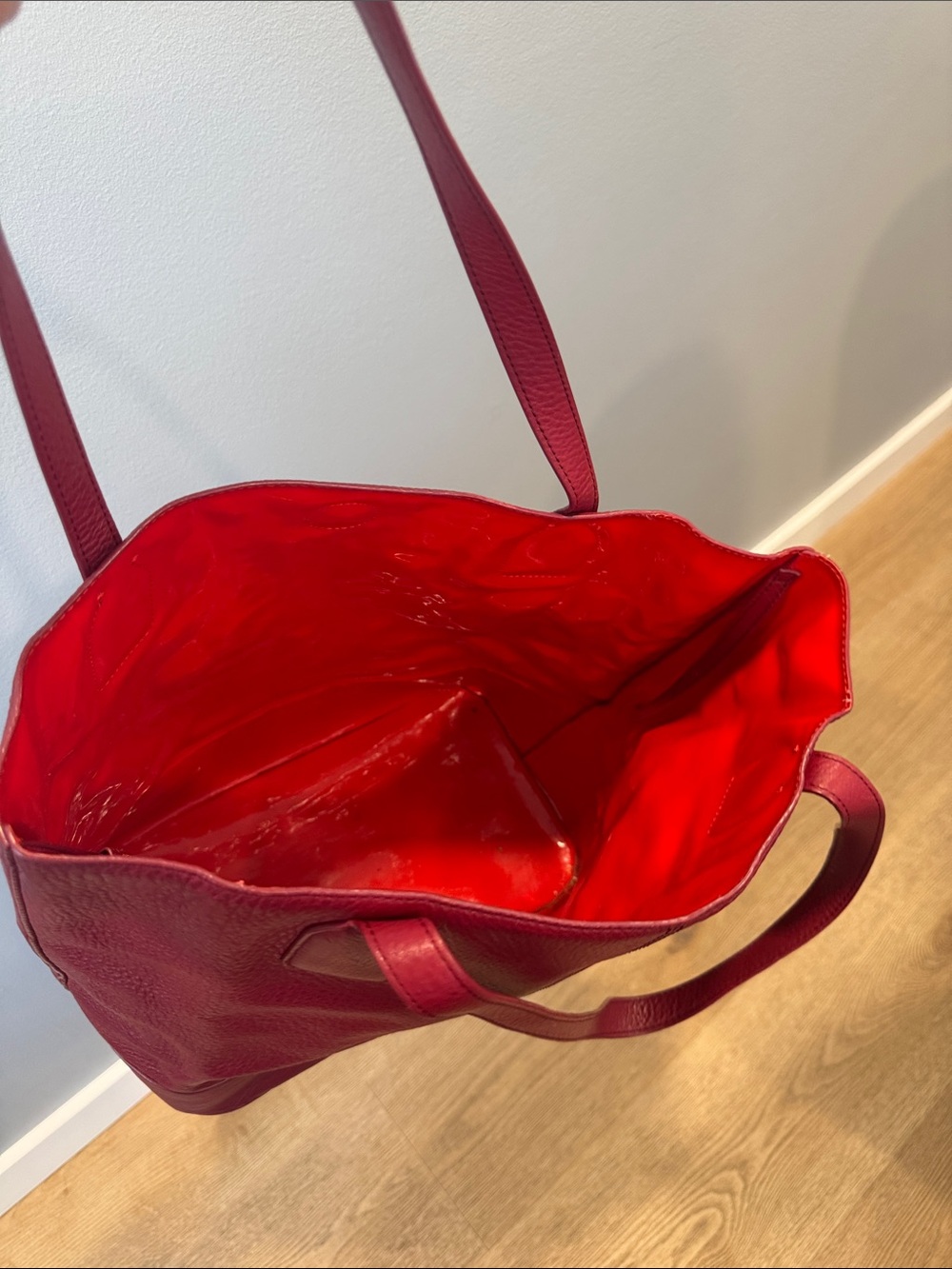 Tory Burch Cherry Red Pebbled Leather Tote - Picture 4 of 4